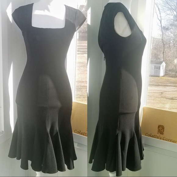 BCBG Maxazaria Farrah Black Square-Neck Cap Sleeve Flounce Hem Dress - Picture 4 of 8